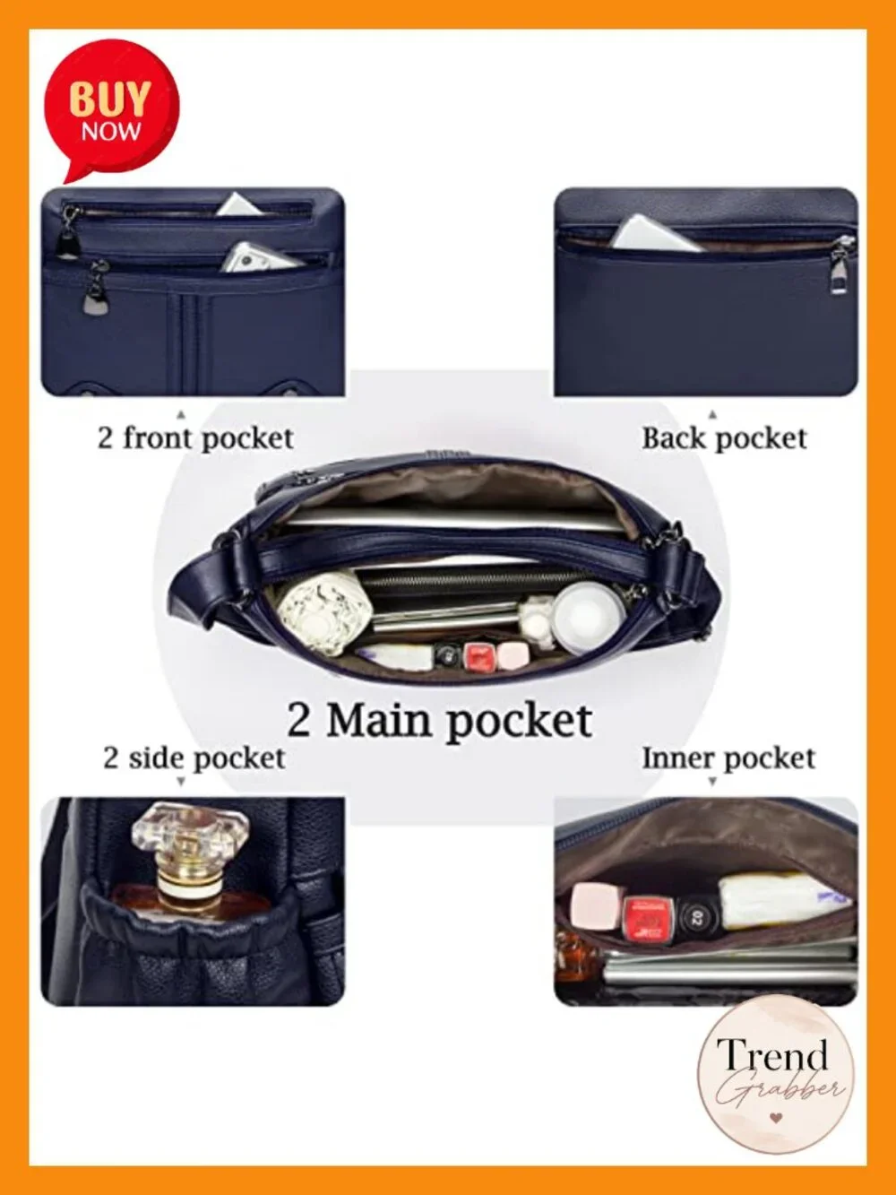 Women Soft PU Leather Shoulder Handbag Multi Pocket Crossbody Tote Satchel
